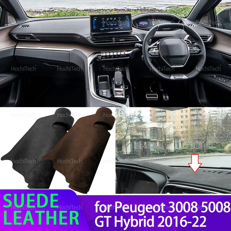 

Замшевый кожаный коврик с защитой от УФ-лучей, черный чехол для приборной панели, солнцезащитный козырек, нескользящий коврик для Peugeot 3008 5008 GT Hybrid 2016-2022