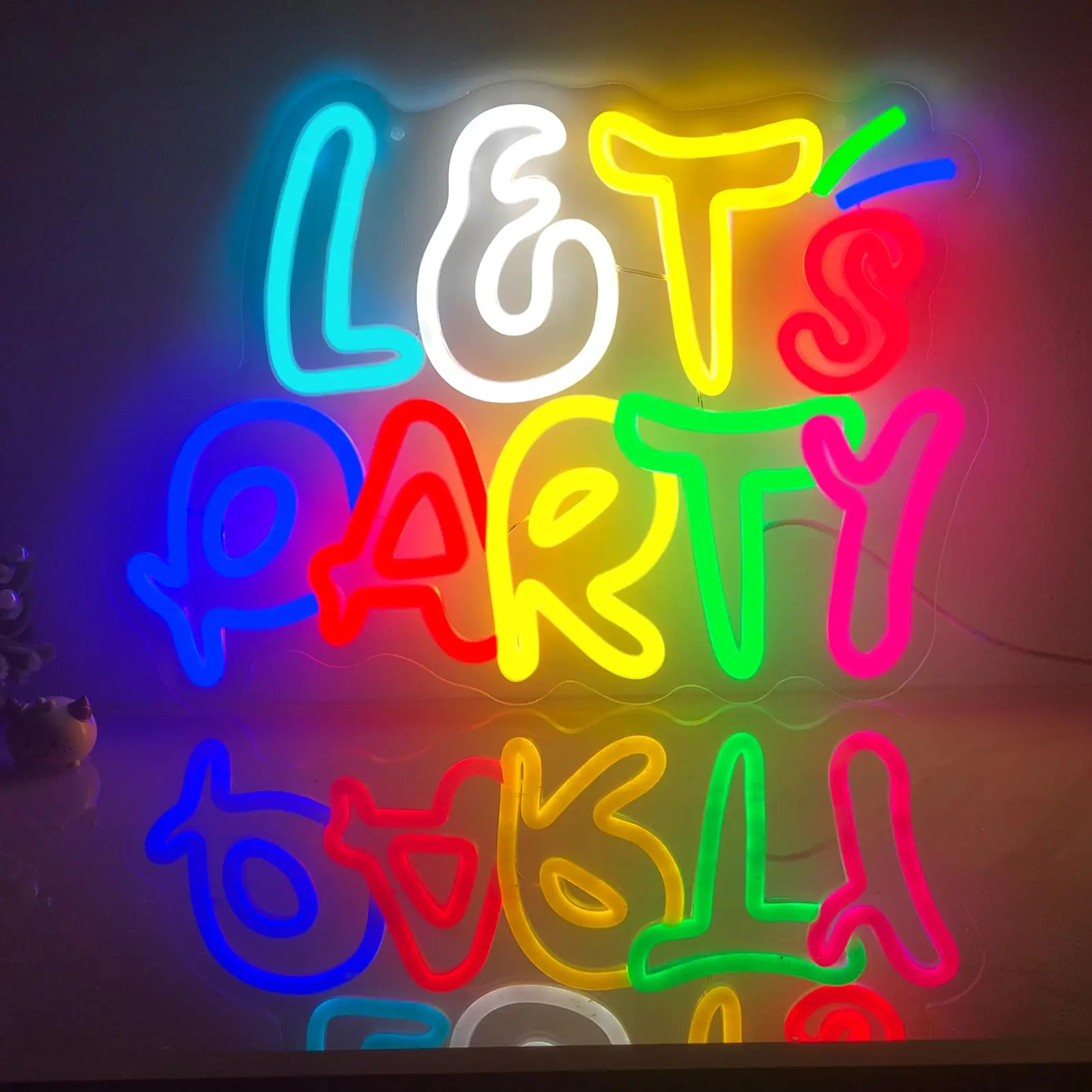 Letrero de neón Let's Party - LED USB multicolor |   14,17x10,32 pulgadas |   Decoración de pared ideal para cumpleaños, despedida de soltera, sala de juegos, bar