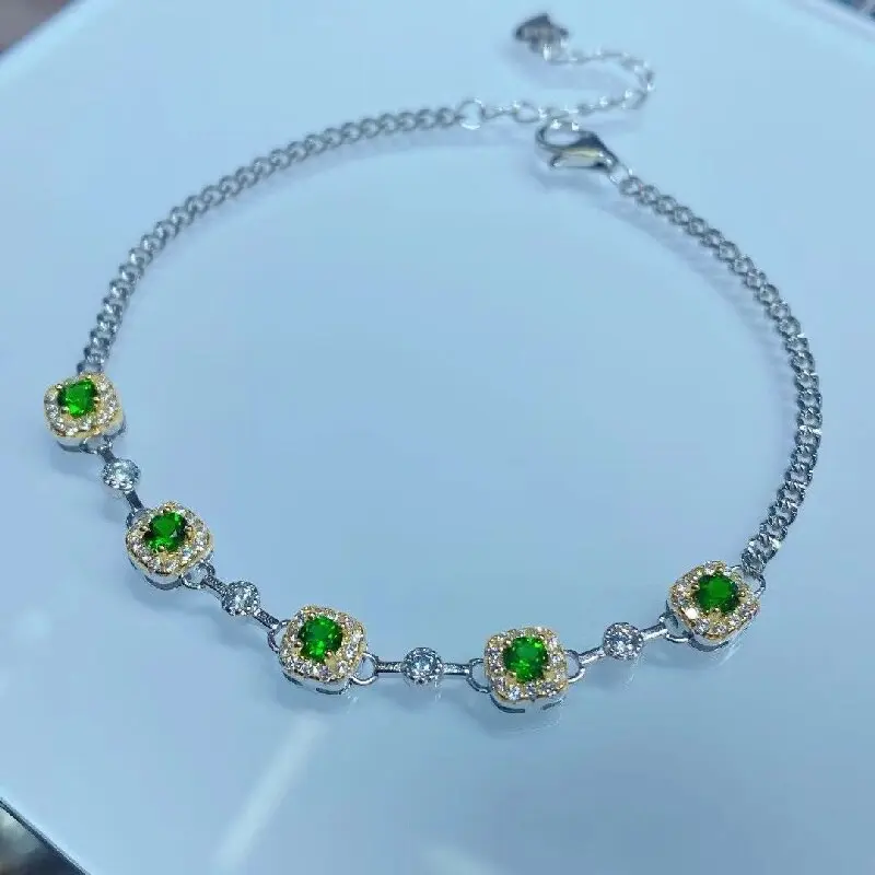 

Newest Jewelry Best Seller Silver Bracelet Jewelry With Natural Diopside Stone 4*4mm For Gift Wedding Party Banquet Dating