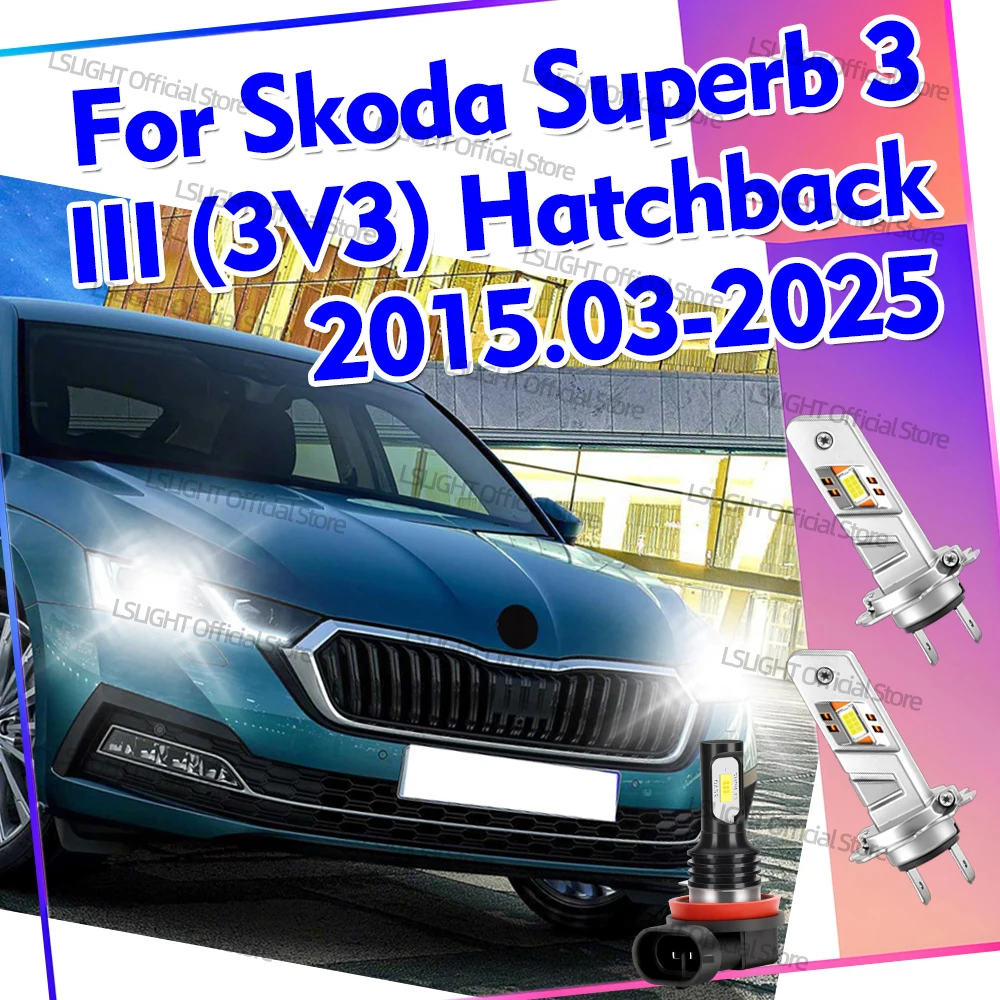 2/6x Front LED Headlight 30000LM 6000K Fog Bulb 12V For Skoda Superb 3 III (3V3) Hatchback 2015.03-2025 2016 2017 2018 2019 2020