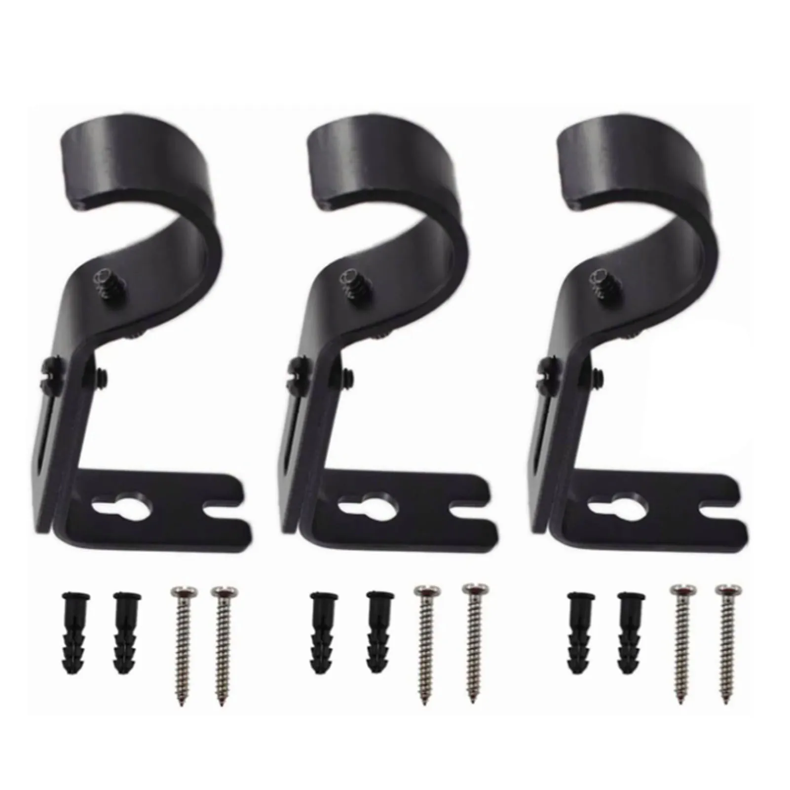 3PCS Adjustable Curtain Rod Wall Bracket Hooks Iron Single Rod Bracket Holder for Wall Mounted Curtain Black