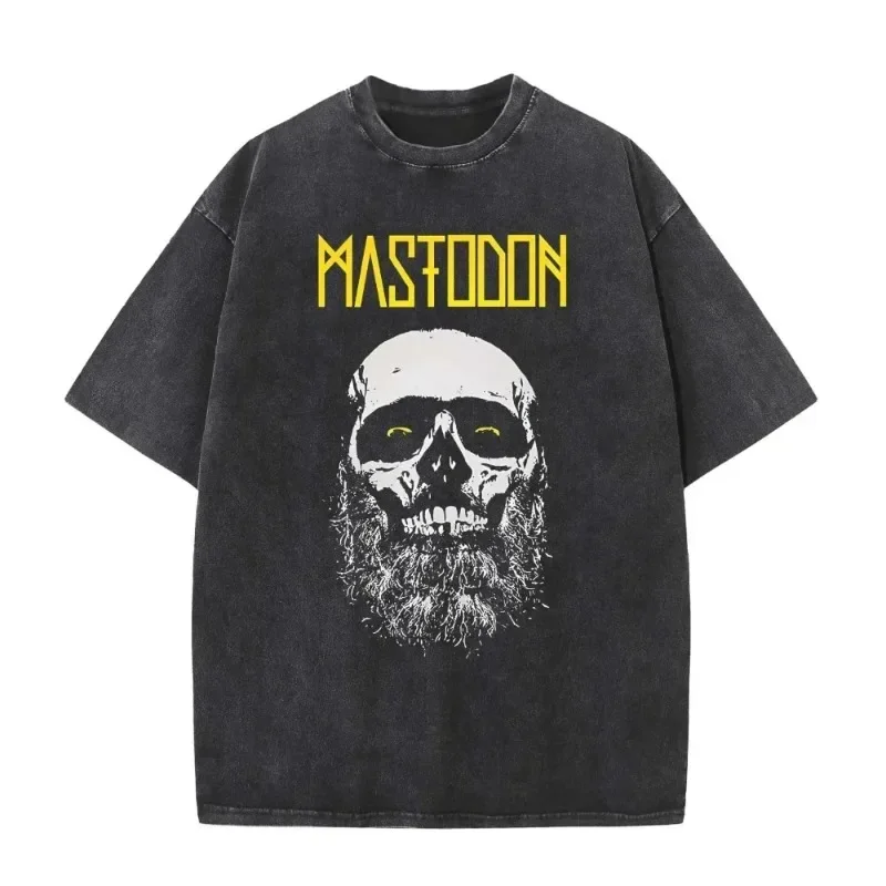 

2025 American retro washed old heavy cotton solid color short-sleeved Tshirt summer loose top tide washed T-shirt m-Mastodon