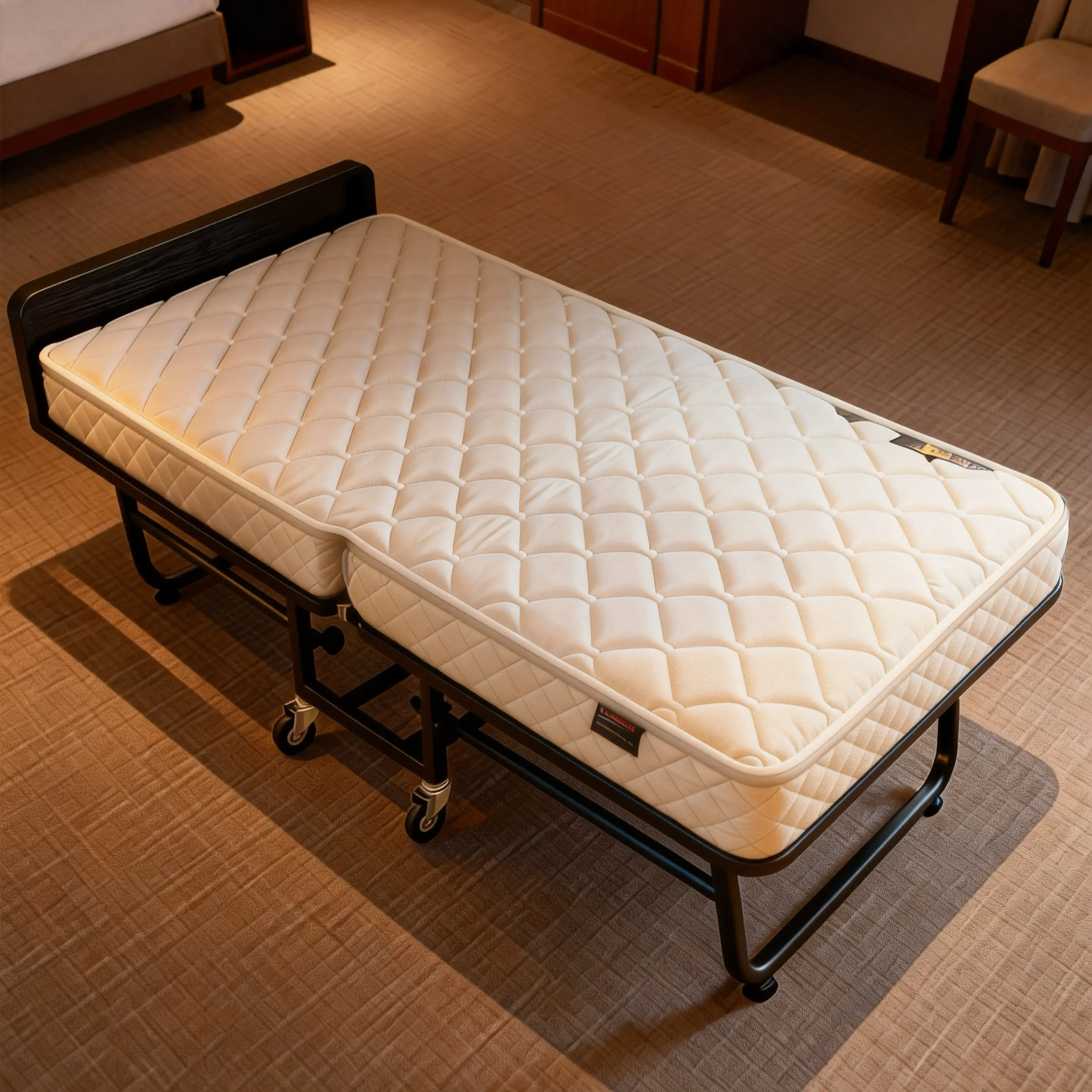Hotel extra bed folding bed single metal bed frame space saving turn over silent load bearing 250kg