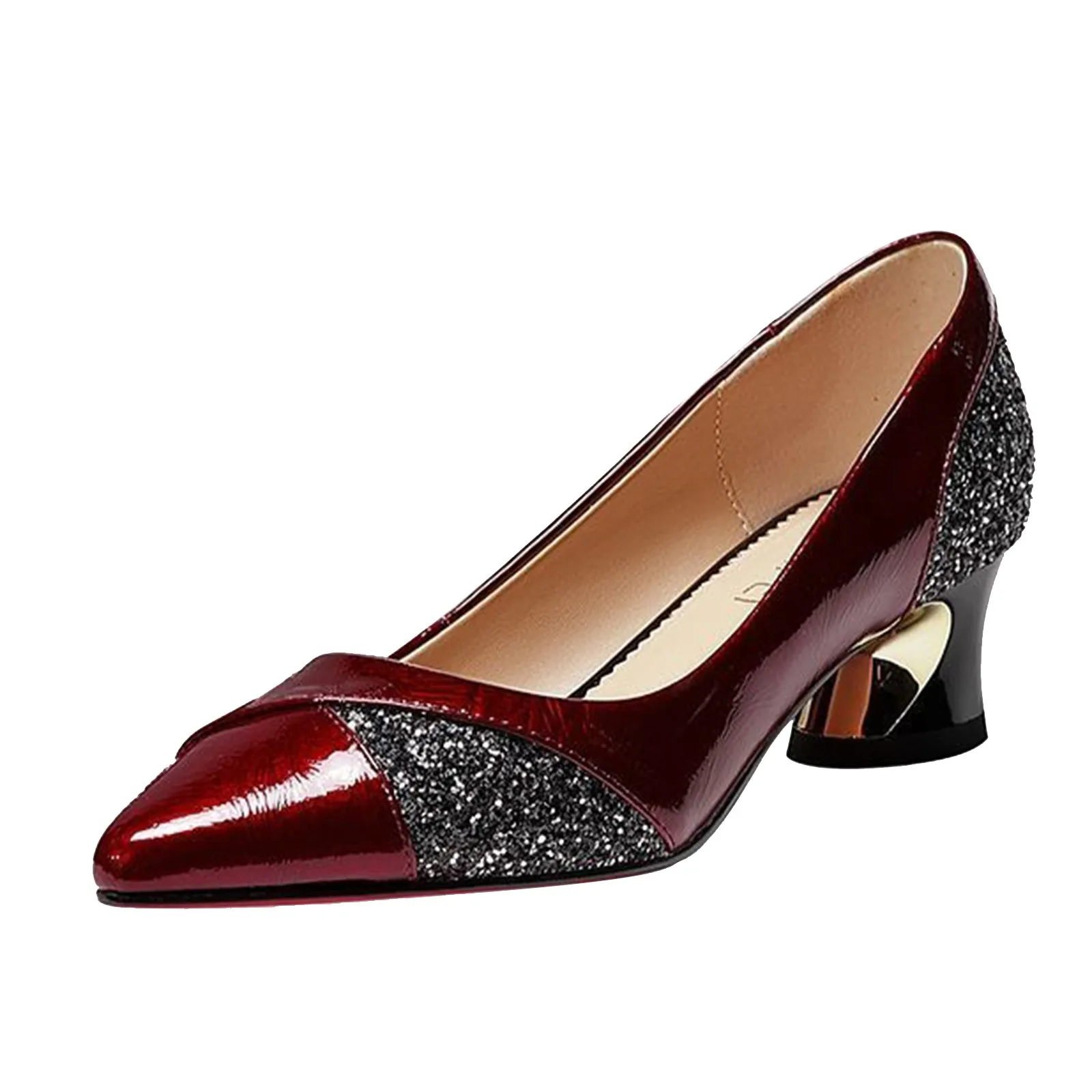 حذاء نسائي بكعب عالٍ 4 سم أنيق باللون الأحمر بمقدمة مدببة، حذاء مكتب لحفلات الزفاف بدون كعب