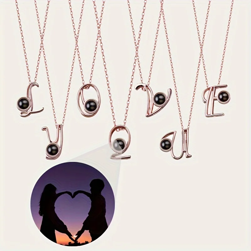 

Customized Color Picture Projection Necklace 26 Letters Girlfriend Mother Christmas Valentine Birthday Unique Romantic Gift