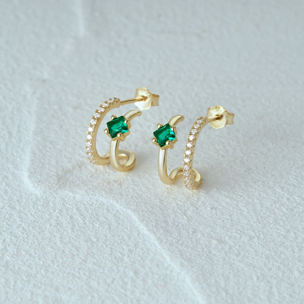 

CANNER S925 Silver C-Shaped Stud Earrings Emerald Zircon Semi-Circle Earrings High-End Exquisite Fashion Personality Jewelry