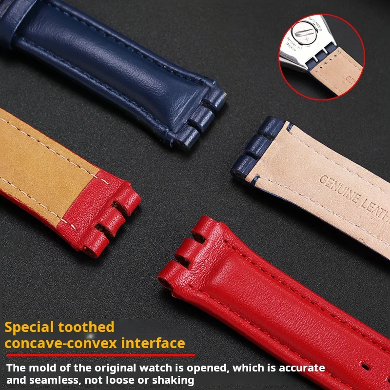 สายนาฬิกาหนังแท้17มม. 19มม. สำหรับผู้ชายสายนาฬิกาข้อมือหนังวัวสีฟ้าแดงขาวชมพูน้ำตาล