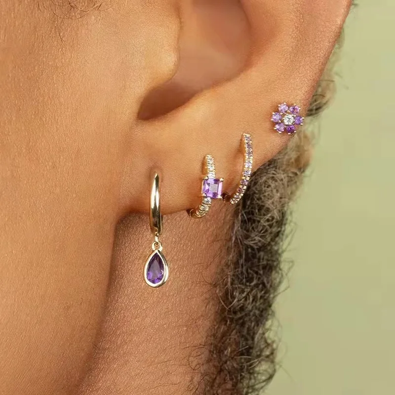 Zircão Multicolor Água Gota Pequenos Brincos De Argola Para Mulheres, Pingente De Aço Inoxidável, Brincos Piercing, Nova Chegada, 2022