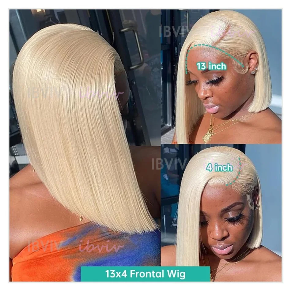 ブロンドボブウィッグ人毛613レースフロントウィッグ人毛210%密度13x4 HDレースフロントウィッグ生え際加工済みショートストレートボブウィッグ