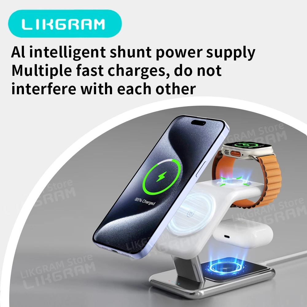 แท่นชาร์จไร้สาย 3 in 1 สำหรับ MagSafe สำหรับ Apple iPhone 12-17, Apple Watch และ AirPods 3-4 (ไม่ใช้ได้กับ AirPods 2) รุ่น Y10