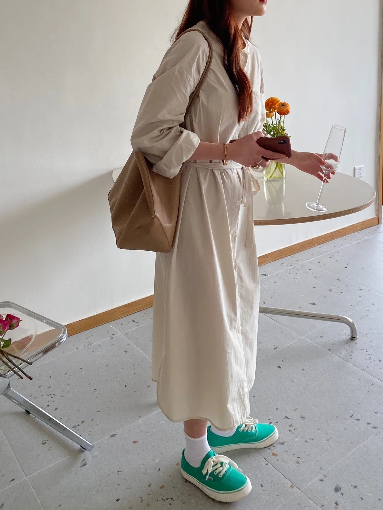 루즈 롱 스웨트 원피스 여성 캐주얼 베이스 레이어 스커트 한국 스타일 가을 신상 패션 스트리트웨어