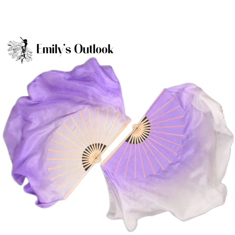 Abanico plegable de mano de doble cara para mujer, velo de seda Real, medio círculo, danza del vientre, rendimiento corto, accesorios de