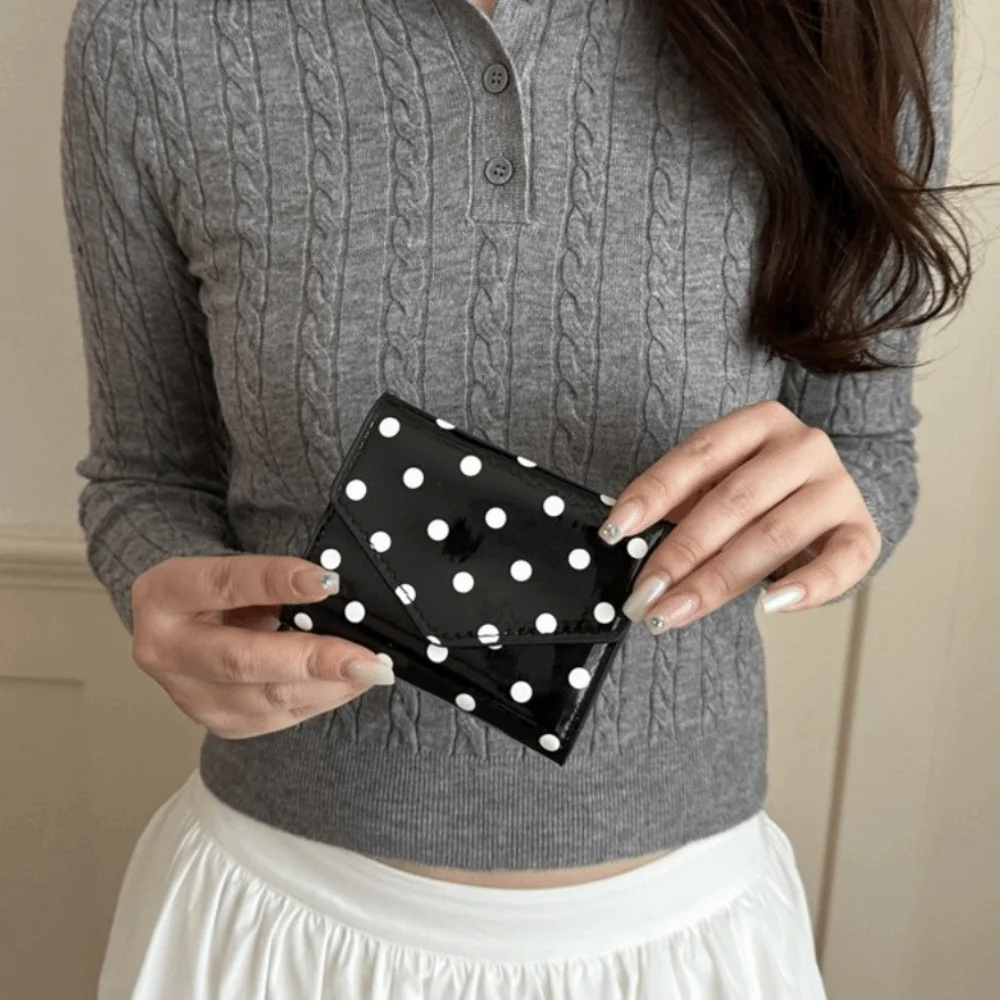 Compact Polka Dot Wallet Multiple Slots Wear Resistant Coin Clutch Purse Smooth Surface Zipper Women's Card Holder Casual