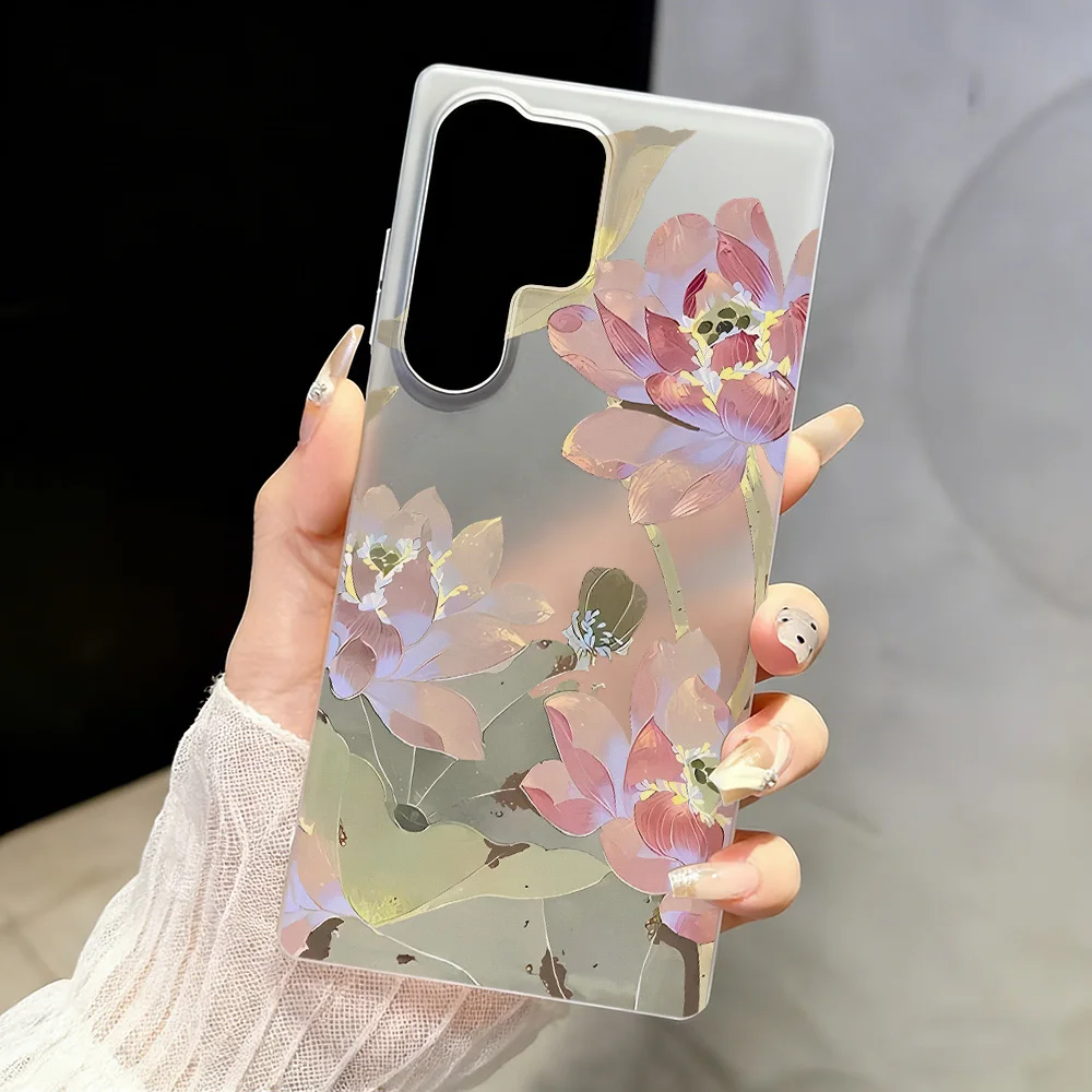 Lotusblumen-Handyhülle für Samsung Galaxy A17 A16 A07 A06 A56 5G A36 A35 A55 A54 A53 A26 S25 Ultra S24 FE S23 Transparente Abdeckung