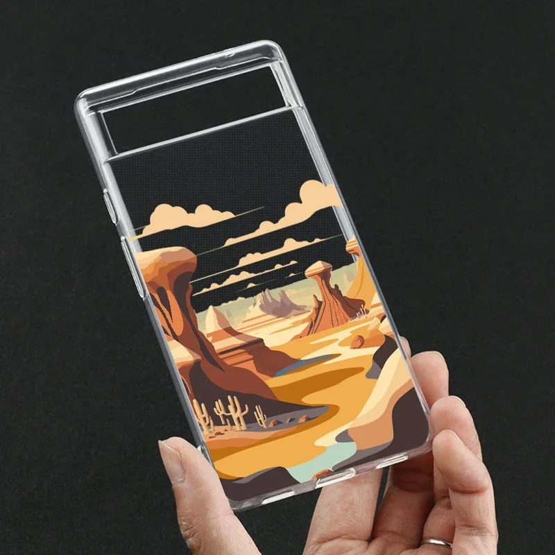 Aesthetic Art Hand Painted Mountain Scenery Phone Case for Google Pixel 7a 7Pro 7 6a 6 6 Pro 8 Transaprent Soft Clear Funda Skin