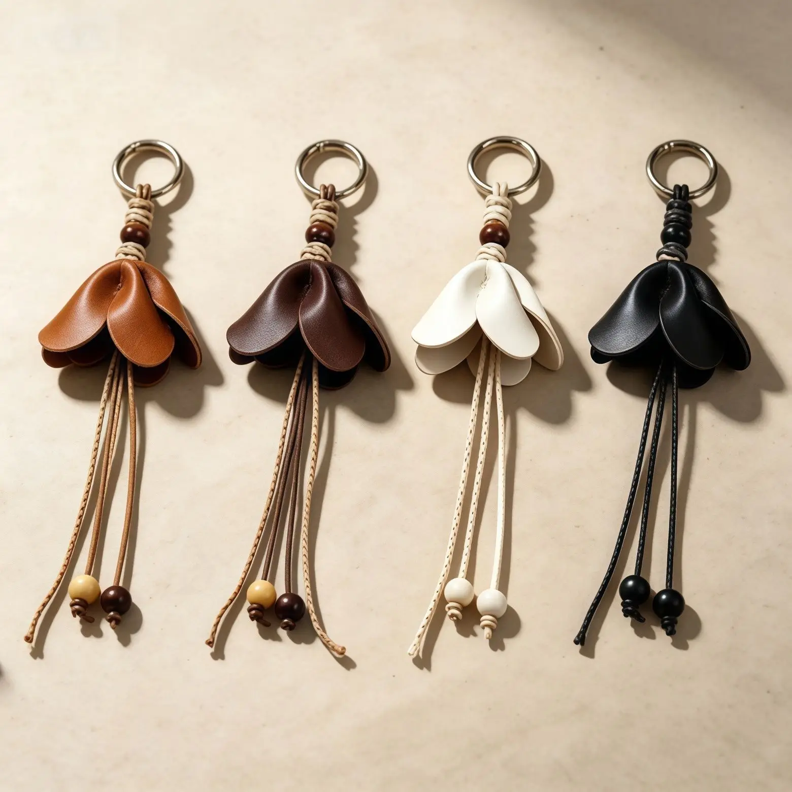New Leather Flower Bag Pendant Light Luxury Niche Design Three-dimensional Woven Flower Shape Keychain