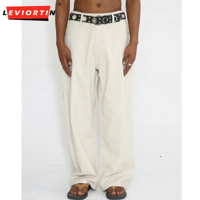 

2025: мужская новая корейская версия, простые молодежные популярные свободные однотонные джинсовые брюки с застежкой-молнией и открытым дизайном, прямая трубка