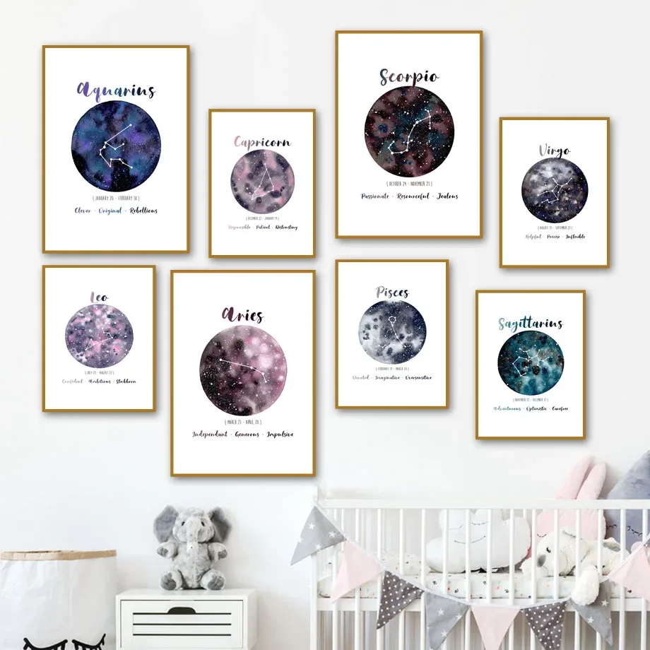 

Nordic Style Twelve Constellation Astrology Prophecy Wall Art Canvas Painting - Living Room Decorative Poster Print
