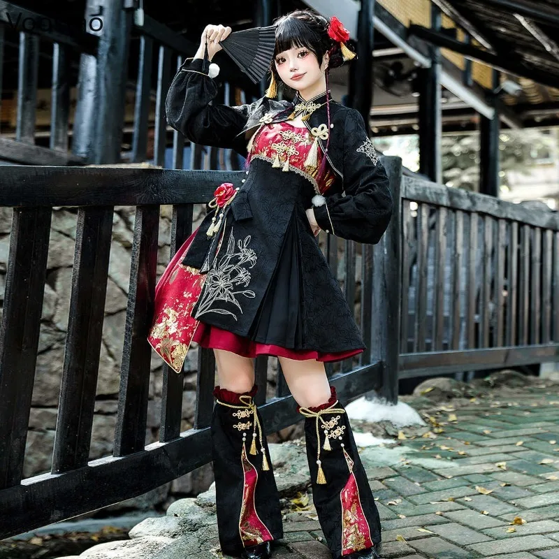 Dolce nero rosso abiti da festa da sera Harajuku Y2k cosplay principessa mini abito stile cinese gotico Lolita abito da donna stile punk