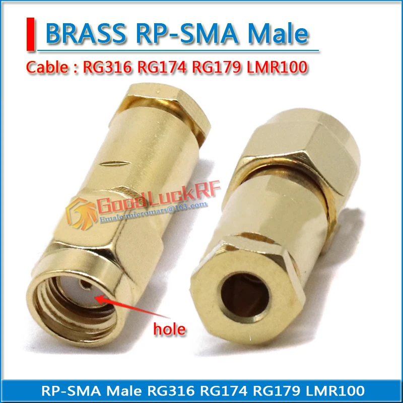 

RP-SMA RPSMA RP SMA Male plug Clamp Solder for RG316 RG174 RG179 LMR100 Cable Coax Brass GOLD Plated Straight RF Adapters