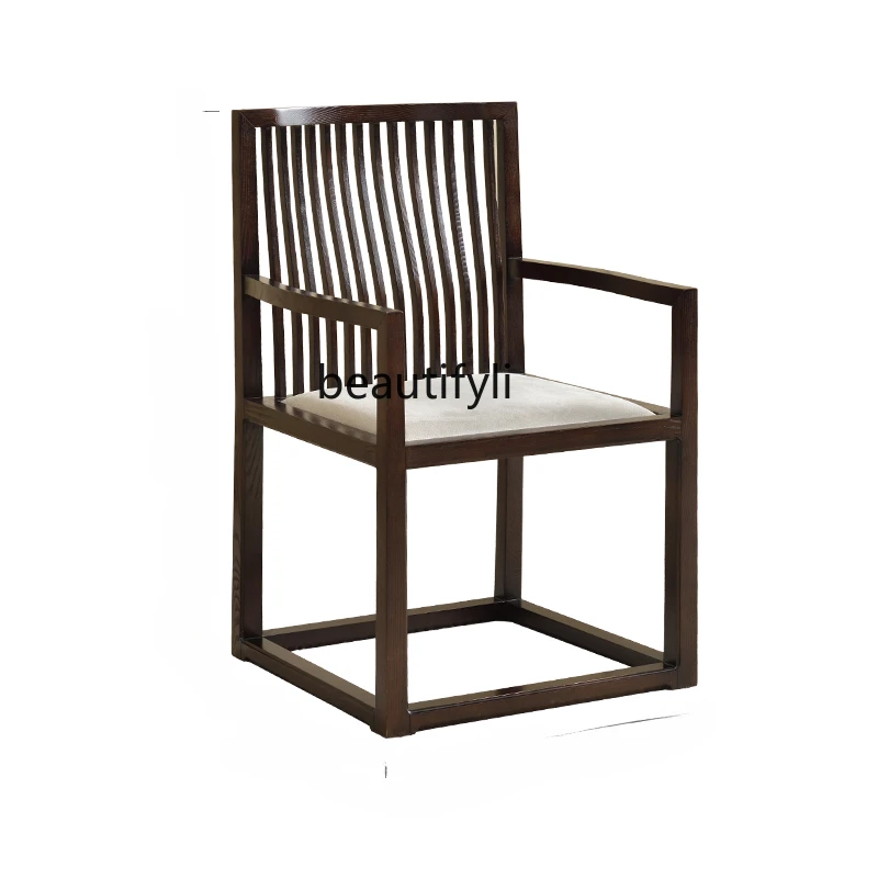 

Study Chair Armchair New Chinese Style Solid Wood Single Backrest Desk Chair Ash Dining Chair Master Chair