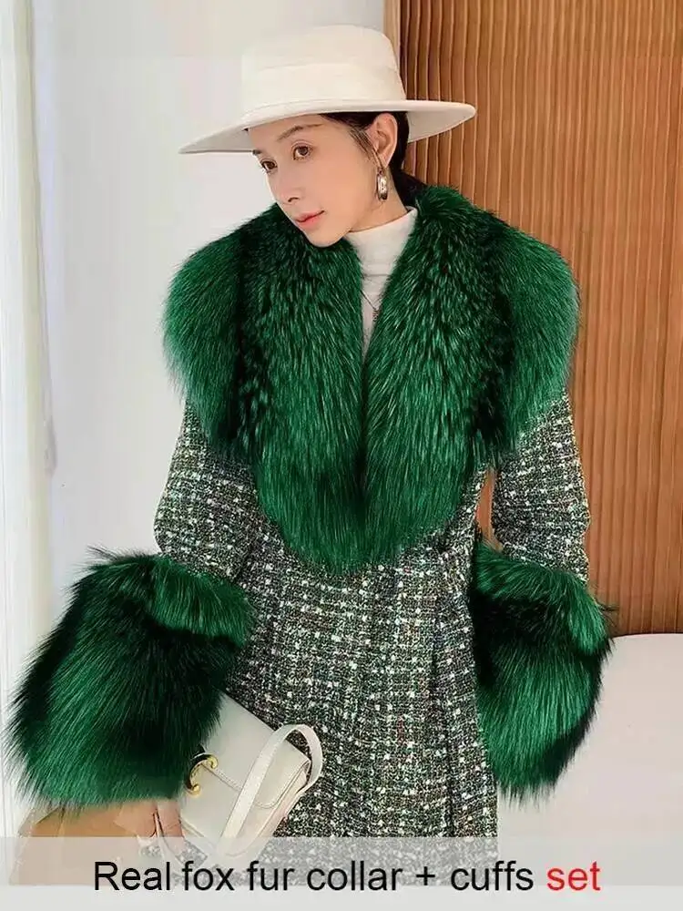 Large Size Winter Real Fur Collar Cuffs Set Neck Warmer Women Fur Shawl Furry Fluffy Fox Fur Scarf Luxury Scarves Coat Decor