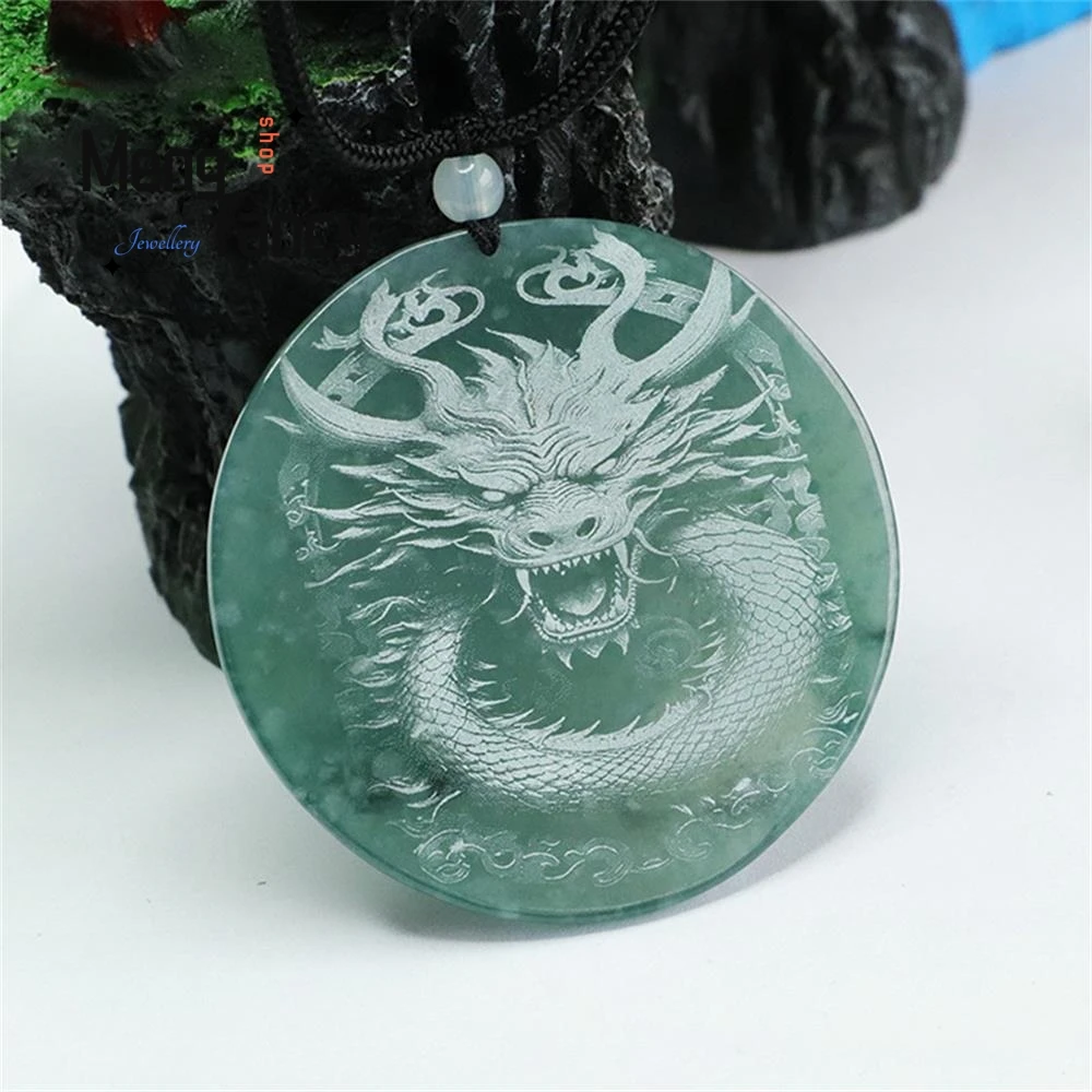 Natural Jadeite Exquisite Elegant High-grade Zodiac Dragon Jade Shadow Carving Pendant Luxury Quality Fine Jewelry Holiday Gifts