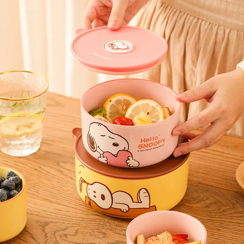 

New Kawaii Anime Cute Snoopy Ceramic Capped Fresh Bento Box Lunch Box Heating Sealed Household Microwave Exquisite Set Gift Box