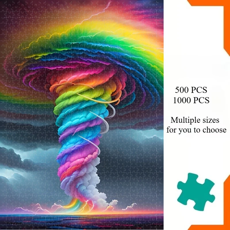 Jigsaw Puzzle 500/1000Pieces Colorful Tornadoe Pattern Puzzles Adult Present Portable Box for Family Games Educational Toys