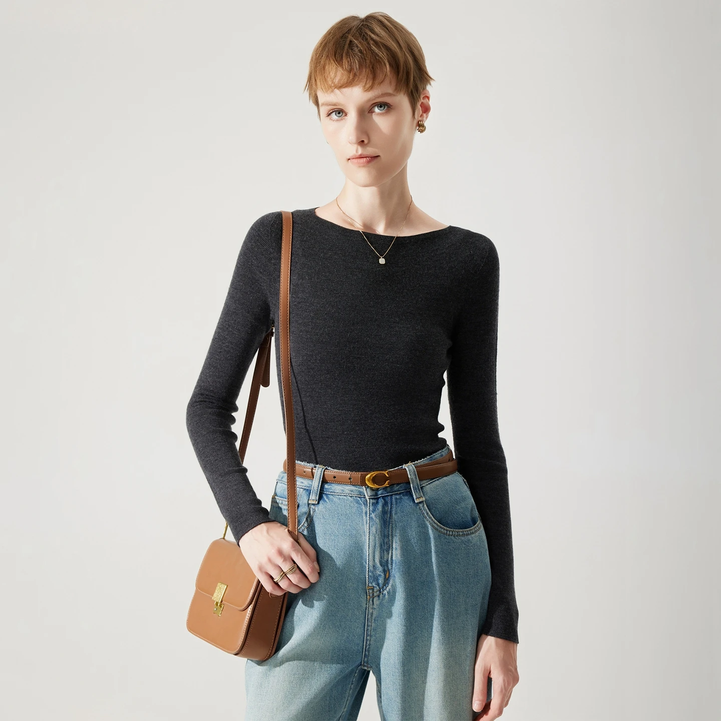 

Autumn Winter Women's 100% Merino Wool Sweater Pullover Slash Neck Fit Long Sleeves Soft Comfort Cashmere Basic Base layer top