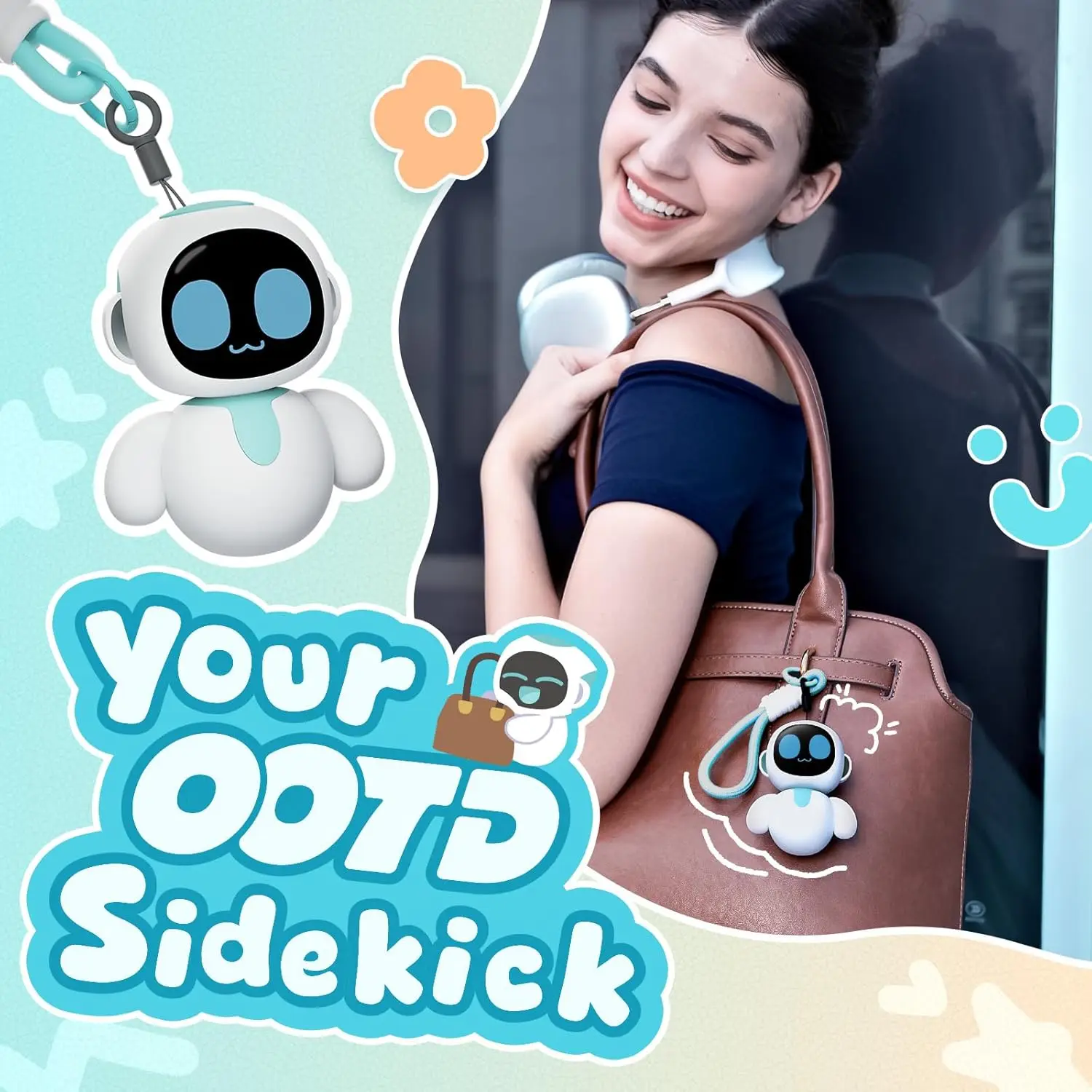 ENERGIZE LAB Eiliko Aquamarine روبوتك الصغير AI الساحر الذي يتطابق مع كل الزي اليومي، ألعاب قلادة إلكترونية ممتعة للأطفال