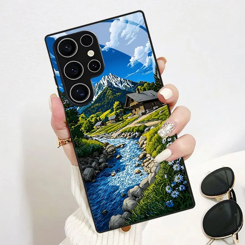 Mountain cabin wood house scenery printed pattern phone case. Suitable for Samsung Galaxy S9+/S10/S20+/S20 Ultra/S21 5G/S21+/S22