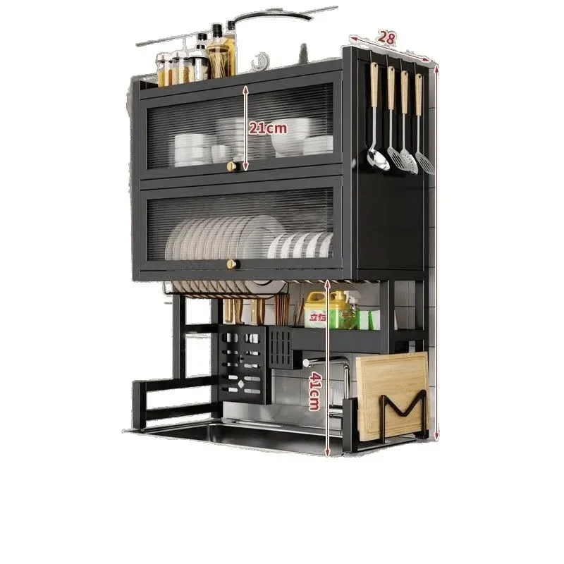 Kitchen Sink Shelf Dishwasher Sink Countertop Dust-proof Cupboard Storage Multifunctional Tableware Storage Drain Rack