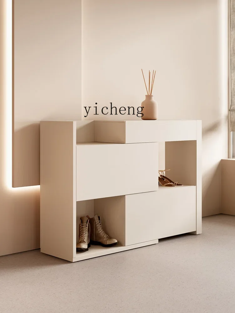 Cream Style Home Shoe Cabinet Entrance Cabinet Door Wall Storage Cabinet