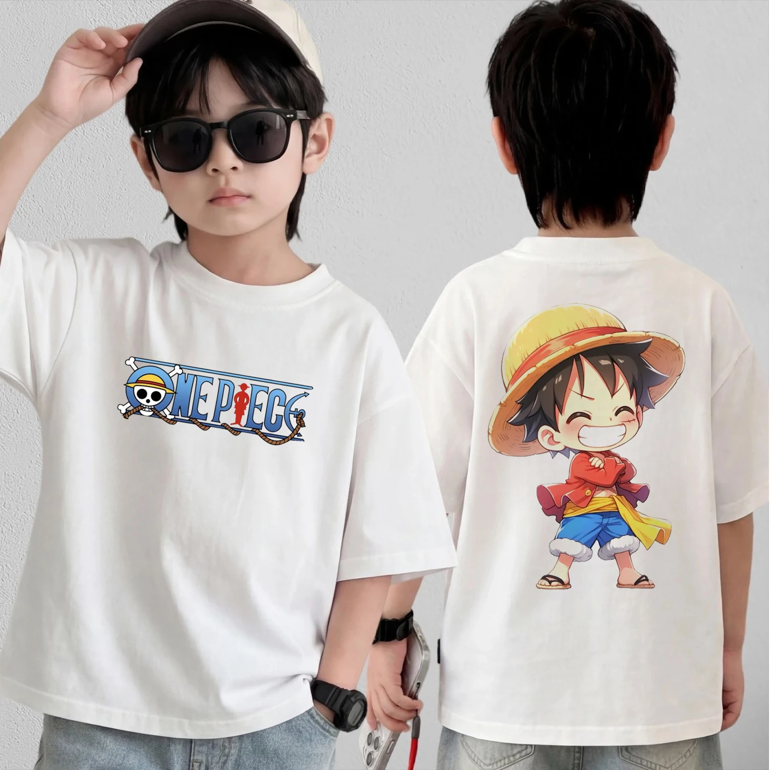 Anime One Piece Cosplay T-Shirt Cotton Short Sleeve Tops Casual Loose Retro T-Shirt Men Women Kids Family Matching Outfits view 6