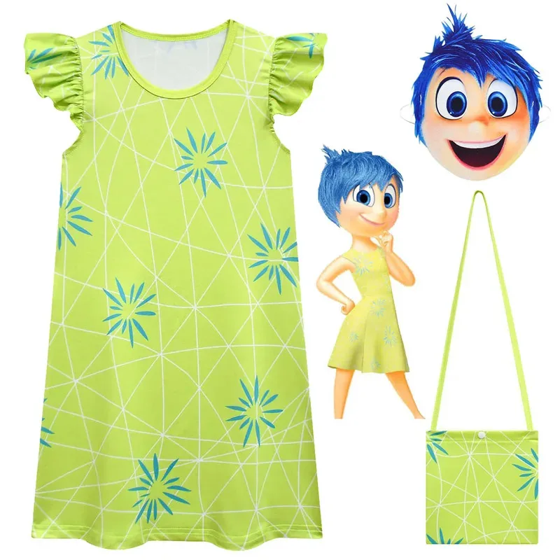 فستان الأميرة wiwiwi 123Inside Out للفتيات الصغيرات Joy Disgust التأثيري للأطفال لحفلات أعياد الميلاد وأعياد الميلاد وأكمام صيفية Feifei Su