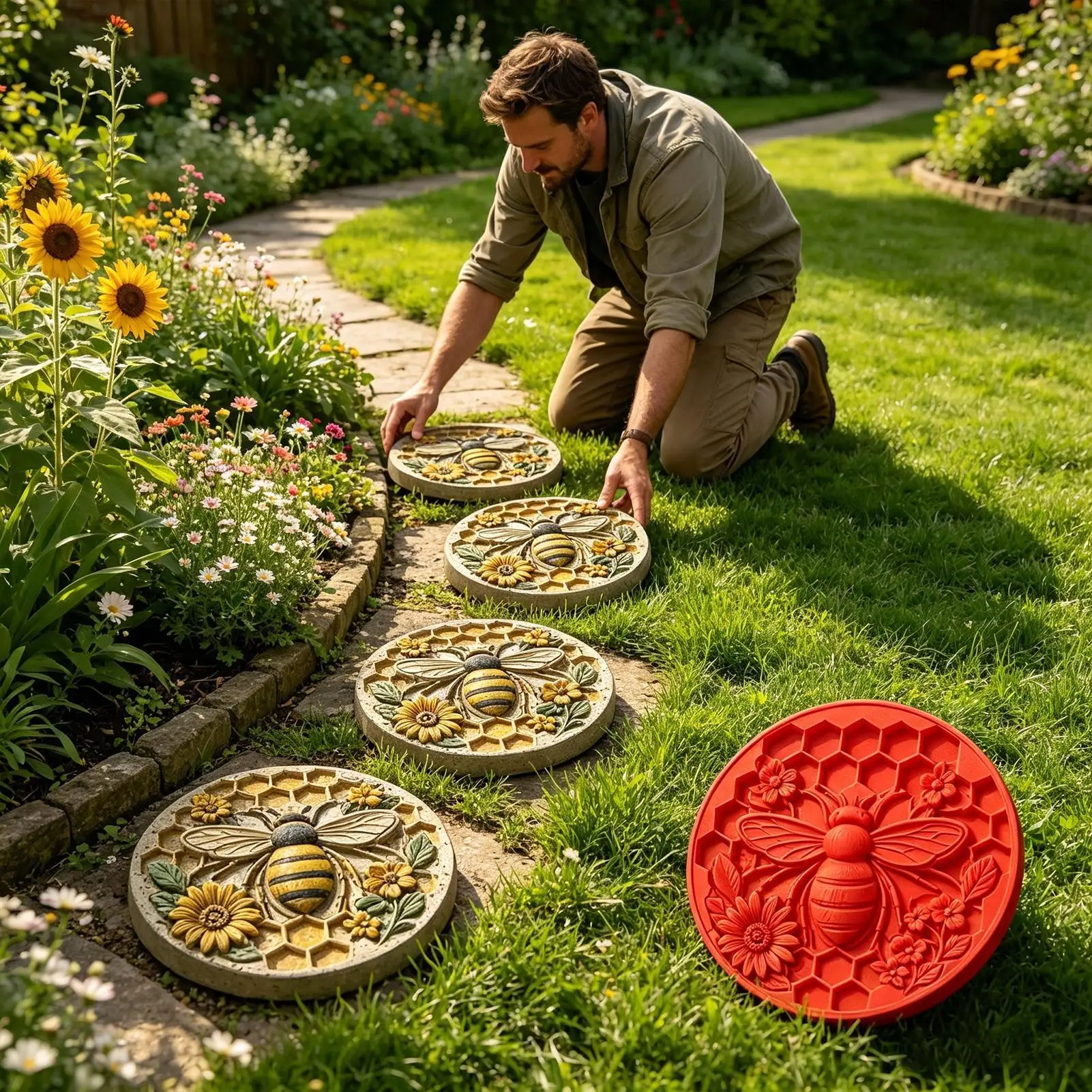 new Reusable Stepping Stone Mold Round Reusable Cement Casting Mould DIY Garden Art Concrete Path Decor Handmade Crafts