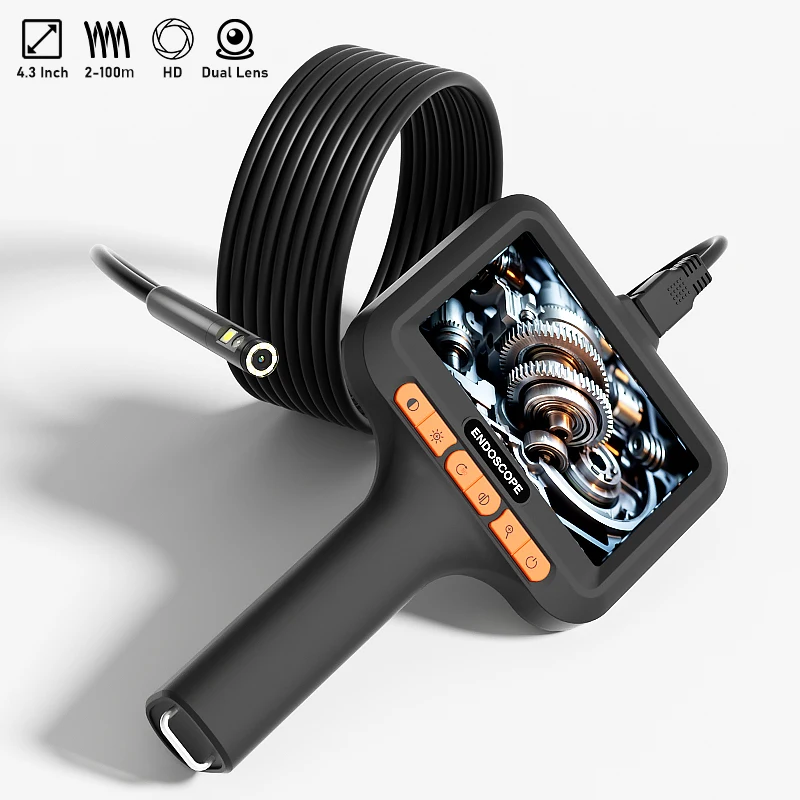 4.3‘’ Handheld Borescope Dual Camera 8mm 1080P HD Split Design IP67 Industrial Endoscope for Inspection Car Engine Piping Sewer