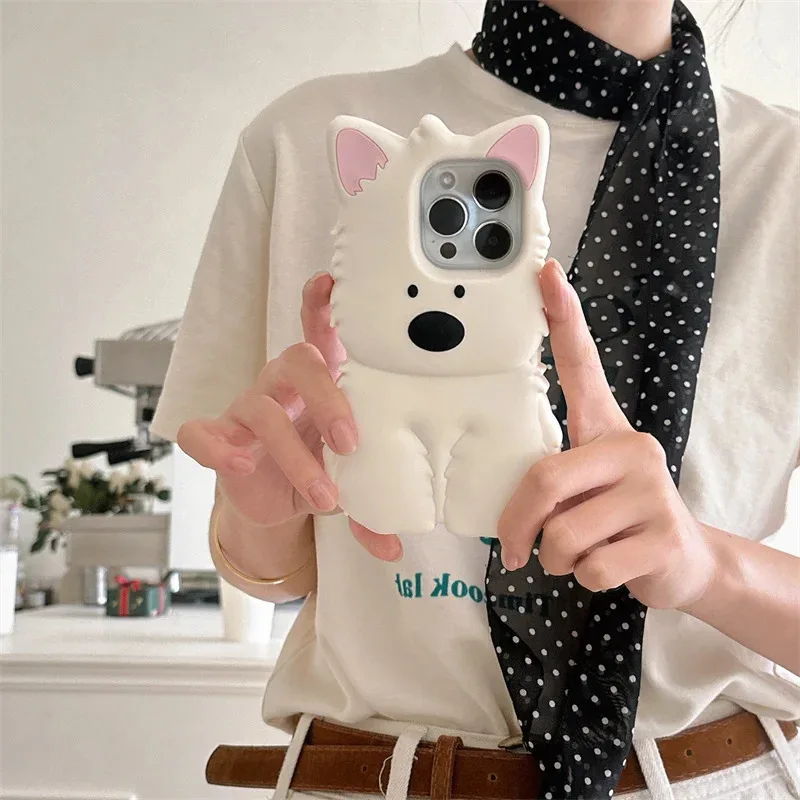 

Silicone West Highland Cute Dog Phone Case for iPhone 13 14 15 16 pro max