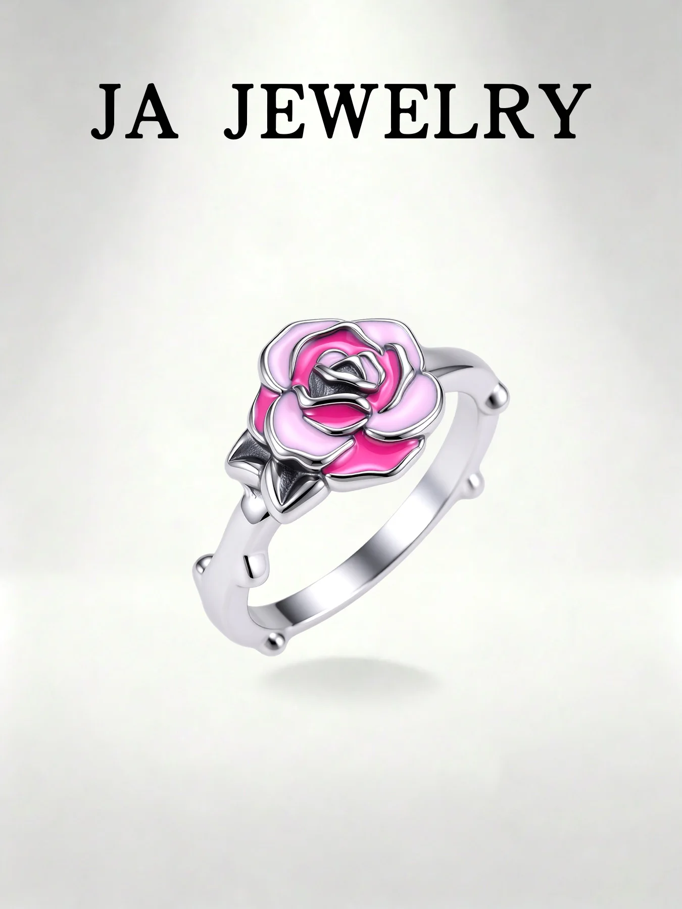 

1pc 925 Sterling Silver Adjustable Pink Enamel Rose Ring for Women, Vintage 3D Flower Open Band Ring, Romantic Floral Statement