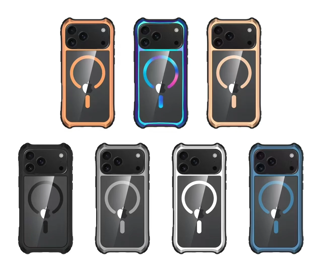 

Case For iPhone 17 Air Pro Max Soft TPU Magnetic Aluminum Frame Magsafe Wireless Charge Transparent Shockproof Hard PC Cover