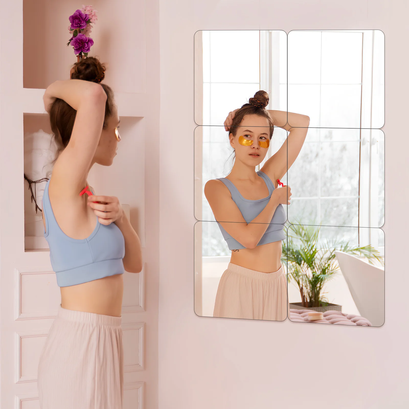 

4Pcs Self Adhesive Mirror Tiles Square Acrylic Peel Stick Wall Mirrors for Bedroom Living Room Bathroom Decor Fitness Mirror