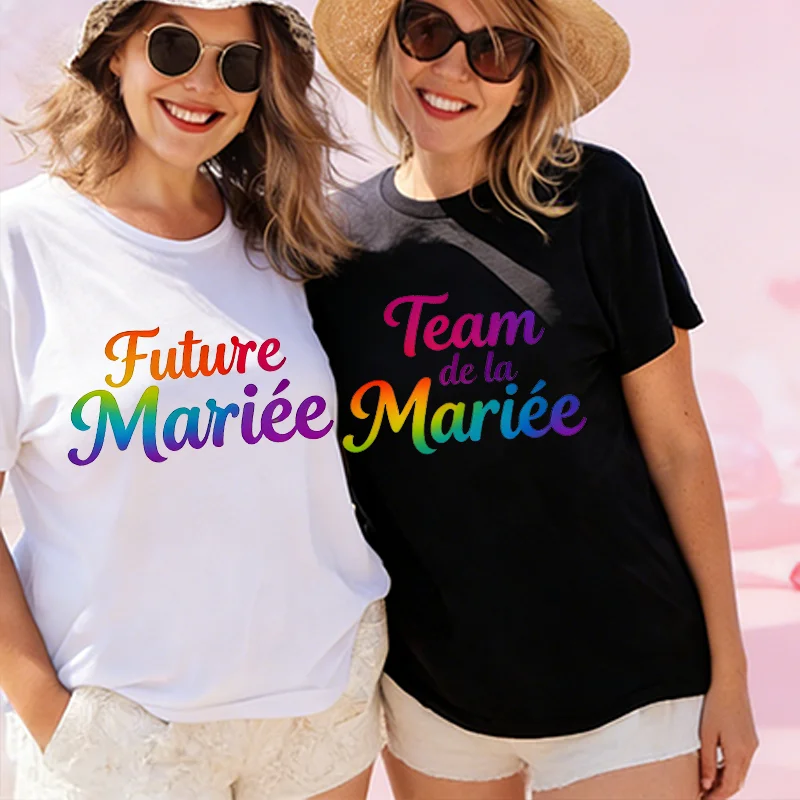 Future Bride Team Blouses Rainbow Gradient Graphic Tees, Short Sleeve Tops for French Girl Bachelorette EVJF Party Bridal Shower