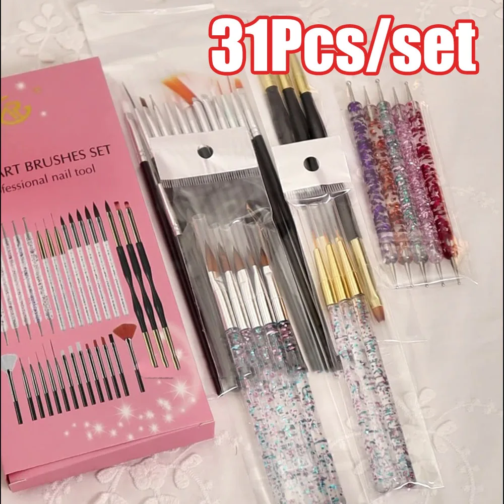

31Pcs/set Professional Nail Art Brushes Set Acrylic Brush&Painting Link Pen&Dotting Tools Brush For DIY Manicure Salon Brush Kit
