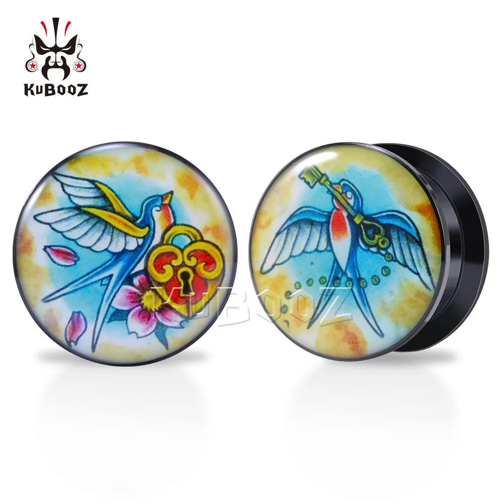 

KUBOOZ Romantic Acrylic Magpie Lock Ear Tunnels Plugs Gauges Piercing Earring Body Jewelry Stretchers Expanders 6-30mm 2PCS