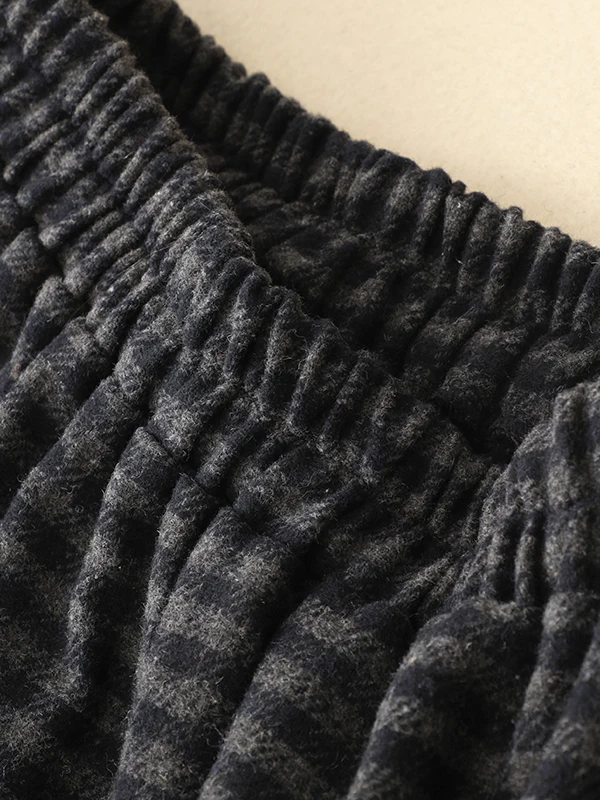 Autumn Winter Plaid A-Line  Skirt Medium Length Woolen Skirt Sweet Style Commute Korean Version High Waist Elastic Waist