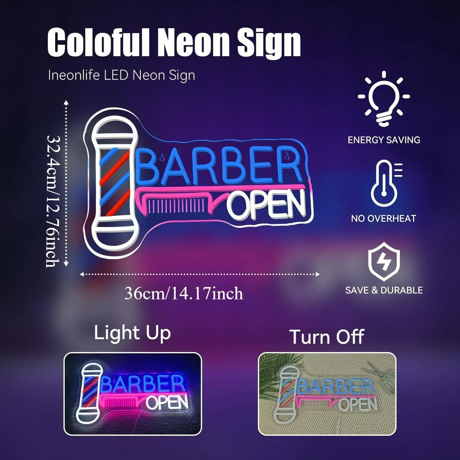 Barber Open Neon Sign Light Up for Wall Decor Modern Led Sign for Barbershop Hair Salon Make Up Shop Decorations USB Powered