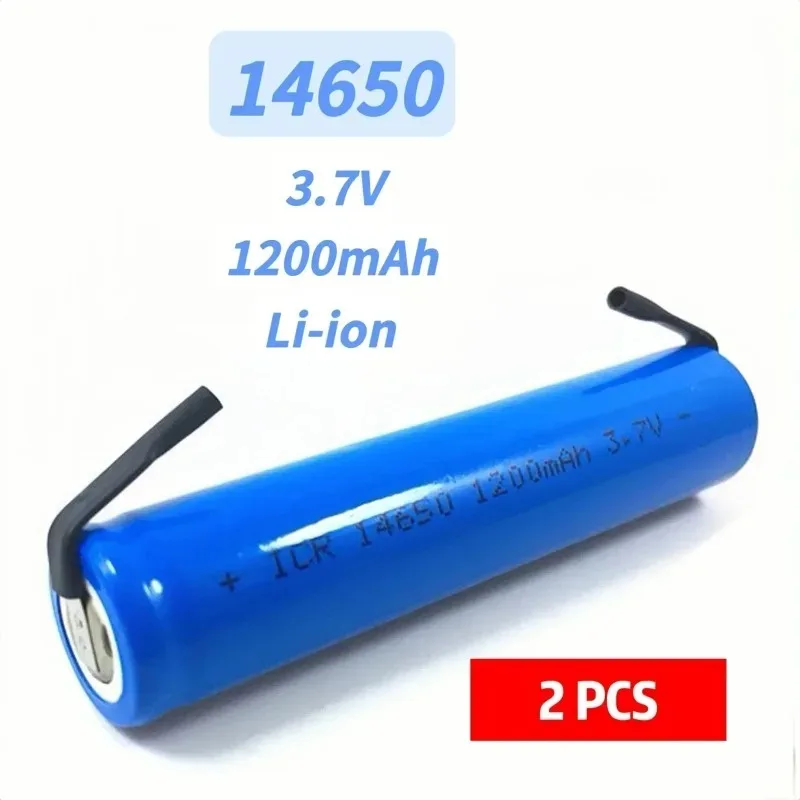 3.7V 1200mAh 14650 2PCS Li-ion Rechargeable Battery with Solder Tabs For Watch Flashlight Walkie Talkie Electric Toothbrush Toy