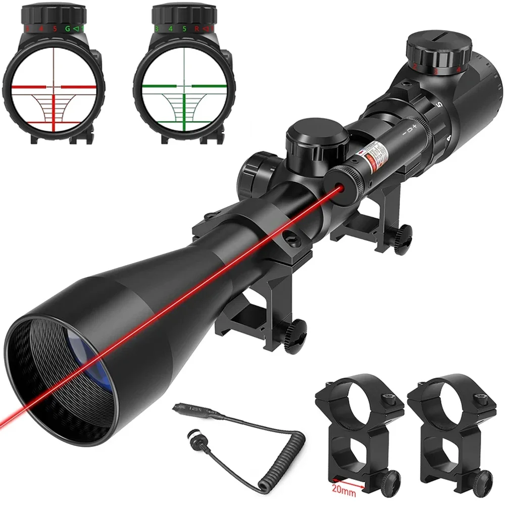 3-9x40 Tactical Riflescope Red Laser Combo Red Green Illuminated Optical Scope Airsoft Hunting Mil-dot Scope for 11/20mm Rail