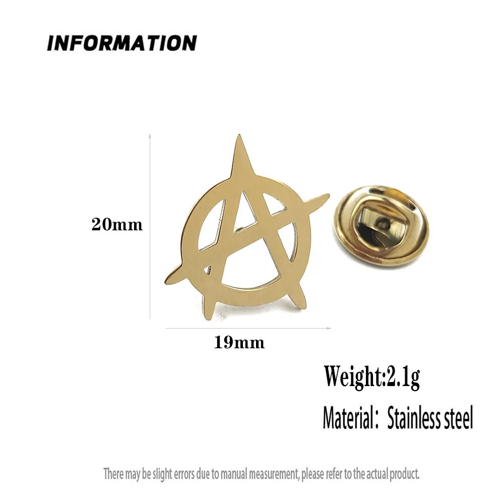 Gold Anarchie Symbol Brosche Edelstahl Anstecknadel Mode Anzug Pin Kleidung Rucksack Abzeichen Geschenk für Freunde